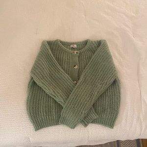 Verge Girl Sage Green Fuzzy Cardigan